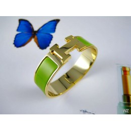 Hermes Green Enamel Clic H Bracelet Narrow Width (18mm) In Gold